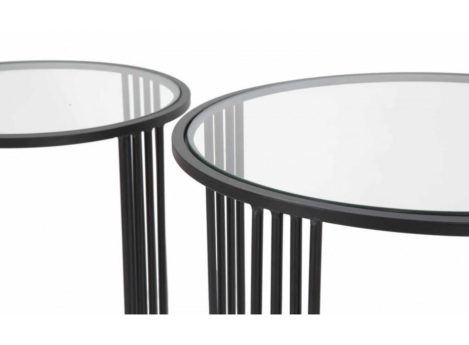 Paar ronde salontafels in modern design van ijzer en glas - Ezra Viadurini