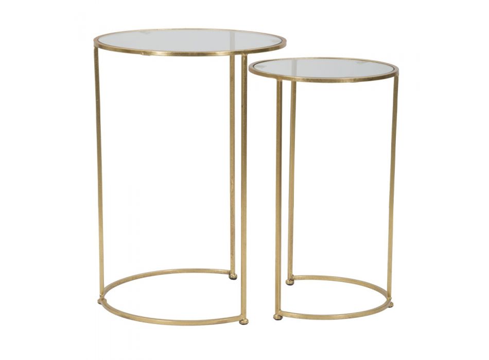 Paar ronde salontafels in glas en gouden ijzer - Avola Viadurini