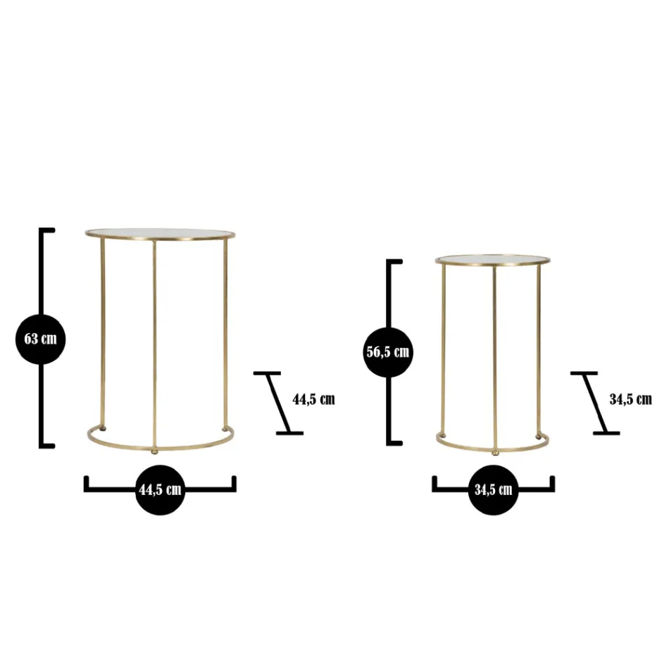 Paar ronde salontafels in glas en gouden ijzer - Avola Viadurini