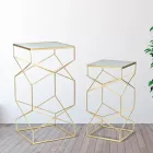 Paar vierkante telefoontafels in gouden ijzer en glazen blad - Paus Viadurini