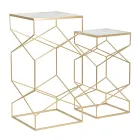 Paar vierkante telefoontafels in gouden ijzer en glazen blad - Paus Viadurini