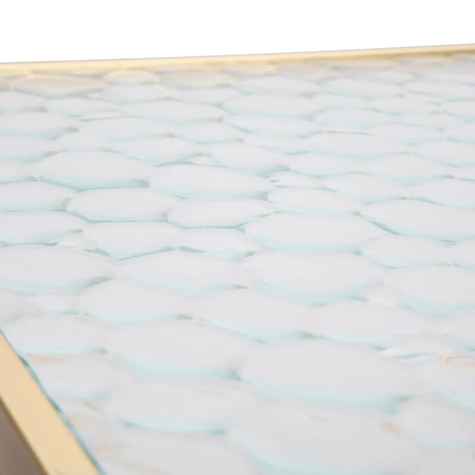 Paar vierkante telefoontafels in gouden ijzer en glazen blad - Paus Viadurini