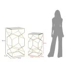 Paar vierkante telefoontafels in gouden ijzer en glazen blad - Paus Viadurini