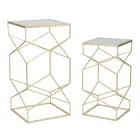 Paar vierkante telefoontafels in gouden ijzer en glazen blad - Paus Viadurini