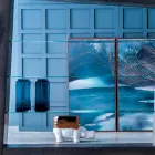 Paar decoratieve vazen in blauw en gerookt gekleurd glas, modern design - Adriano Viadurini