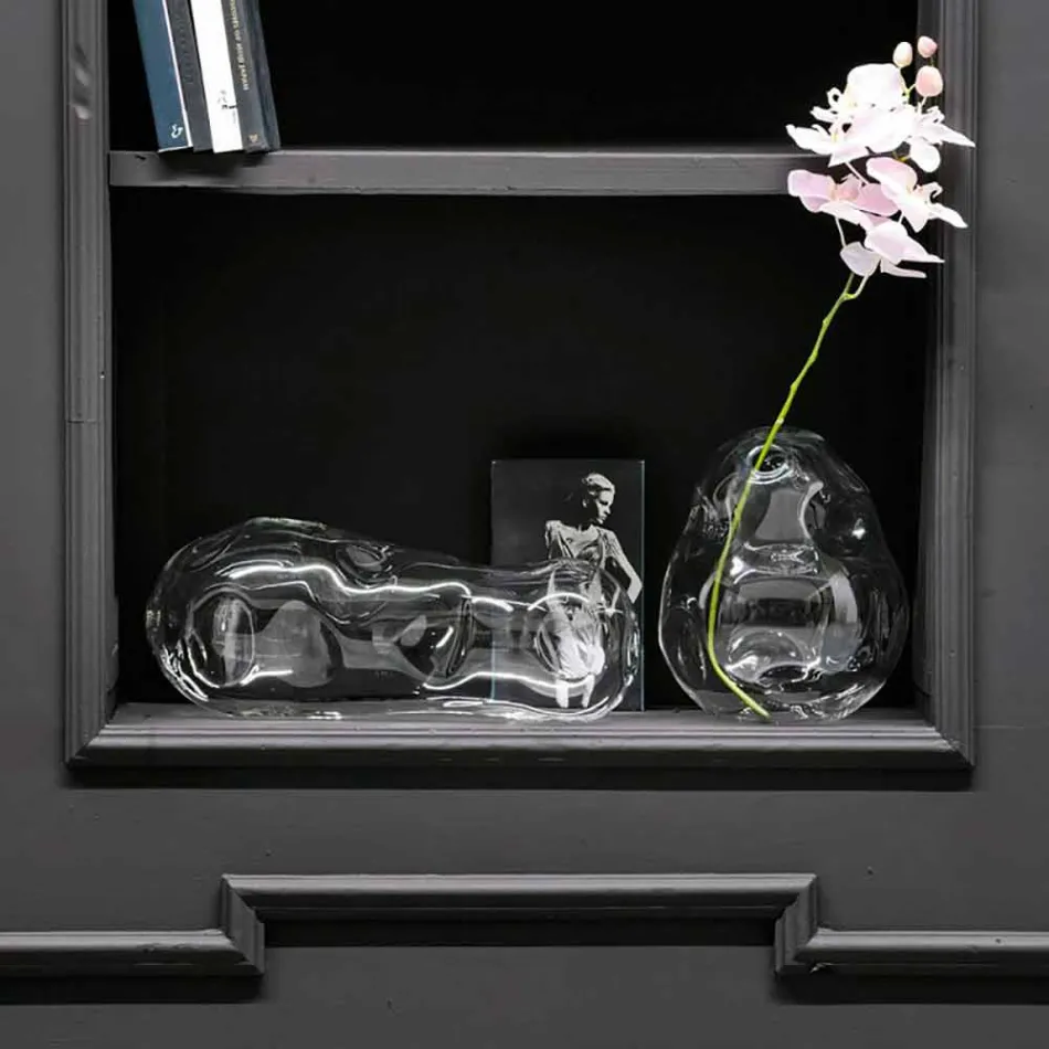 Paar decoratieve vazen van transparant geblazen glas, gemaakt in Italië - Pedro Viadurini