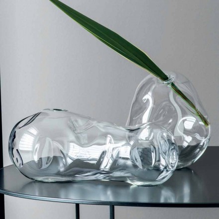 Paar decoratieve vazen van transparant geblazen glas, gemaakt in Italië - Pedro Viadurini