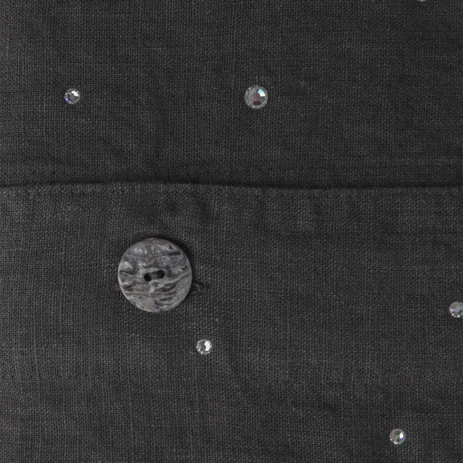 Zwart linnen dekbedovertrek met kristallen voor luxe tweepersoonsbed - Damante Viadurini