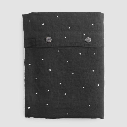 Dekbedovertrek in zwart linnen met luxe tweepersoonsbed - Damante Viadurini