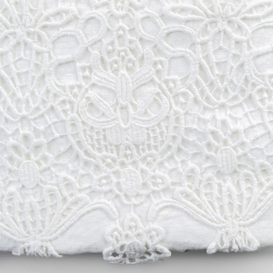 Dubbel dekbedovertrek van linnen met opbergtas met kanten druppels - Amadeus Viadurini