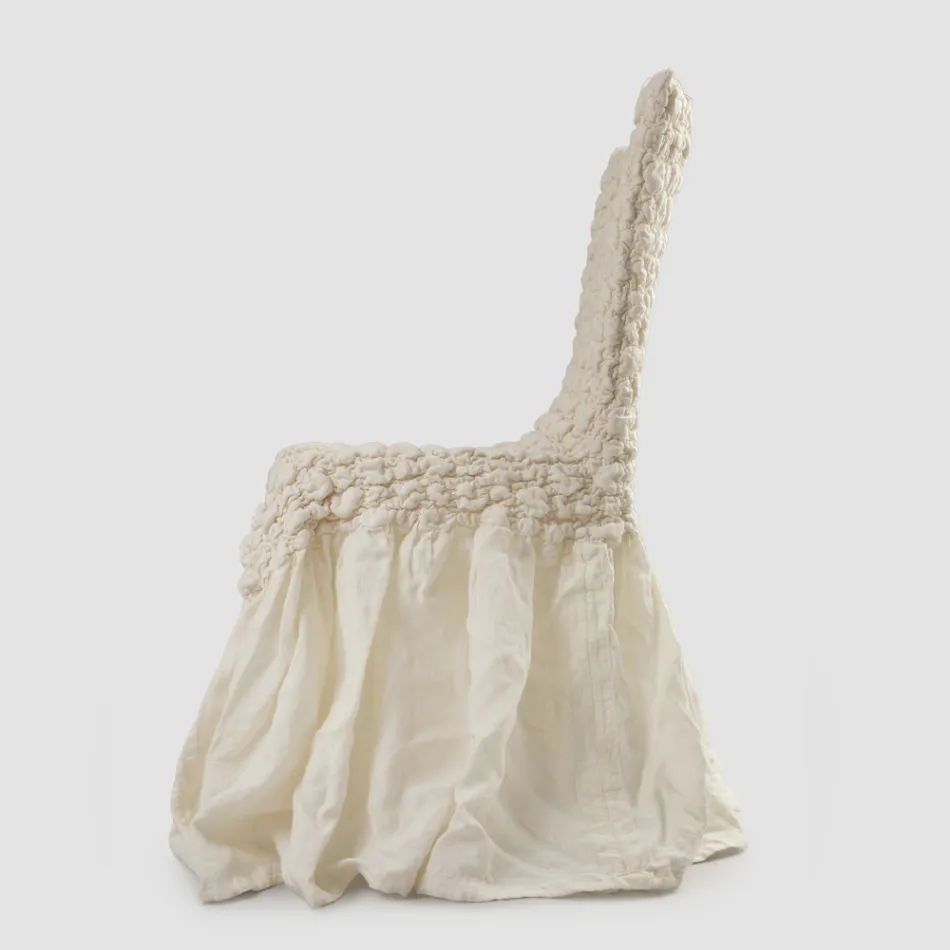 Elegante stoelhoes met rugleuning voor woonkamer in geborduurd linnen - Panteo Viadurini