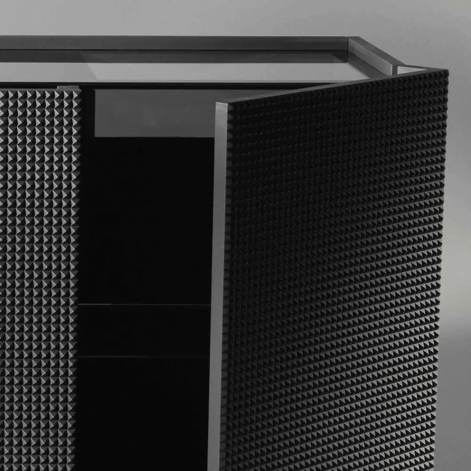 Dressoir met twee zwarte deuren met 2 deuren en uittrekbare lade Flora Viadurini