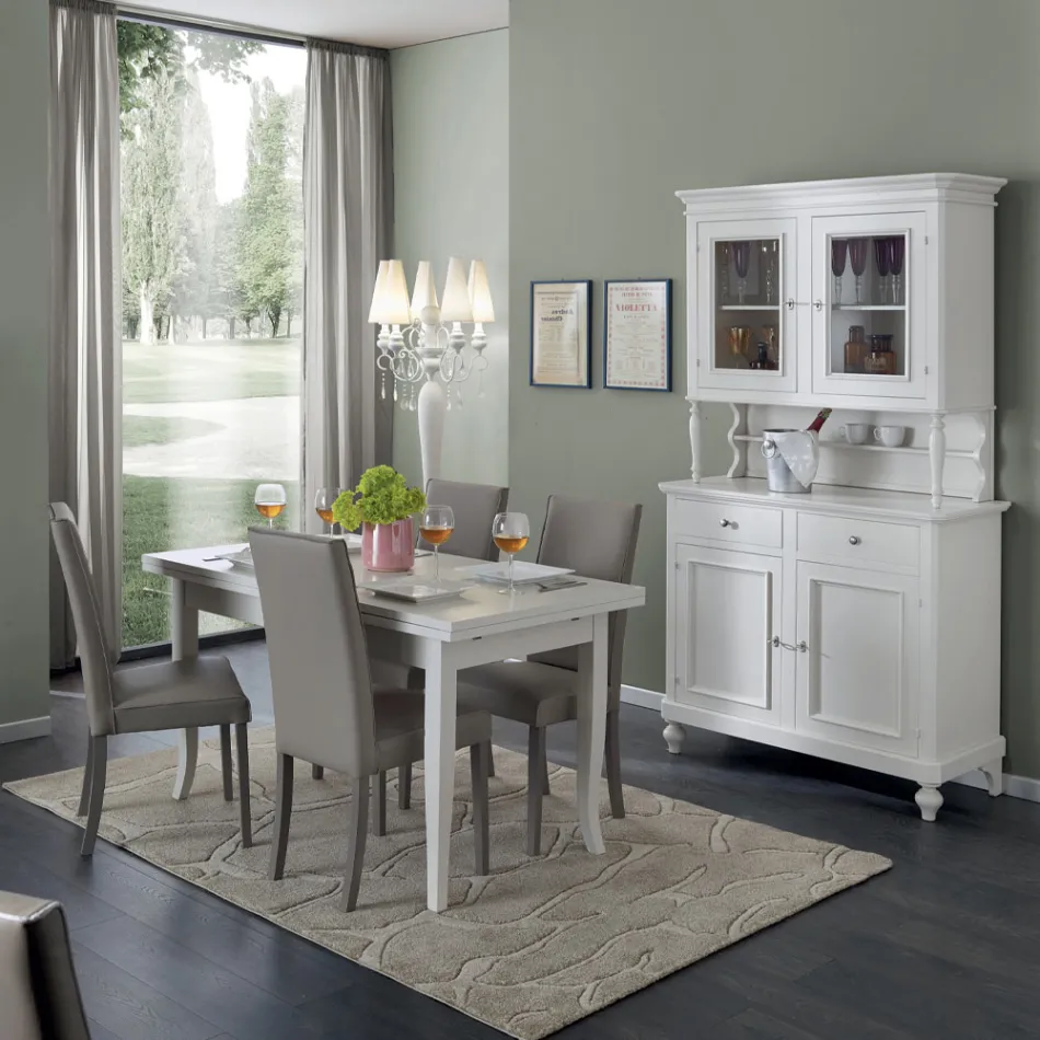 Hoog dressoir met woonkamervitrinekast in hout Made in Italy - Bran Viadurini