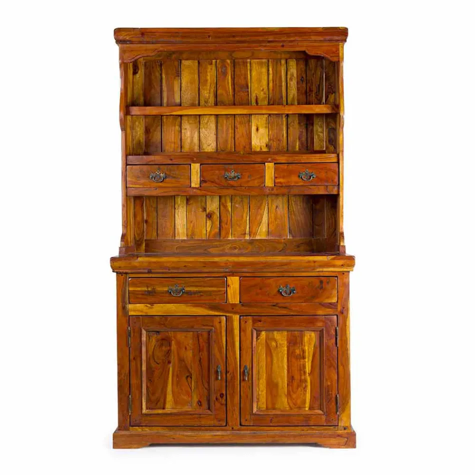 Hoog dressoir in klassieke stijl met structuur van massief acaciahout - umami Viadurini