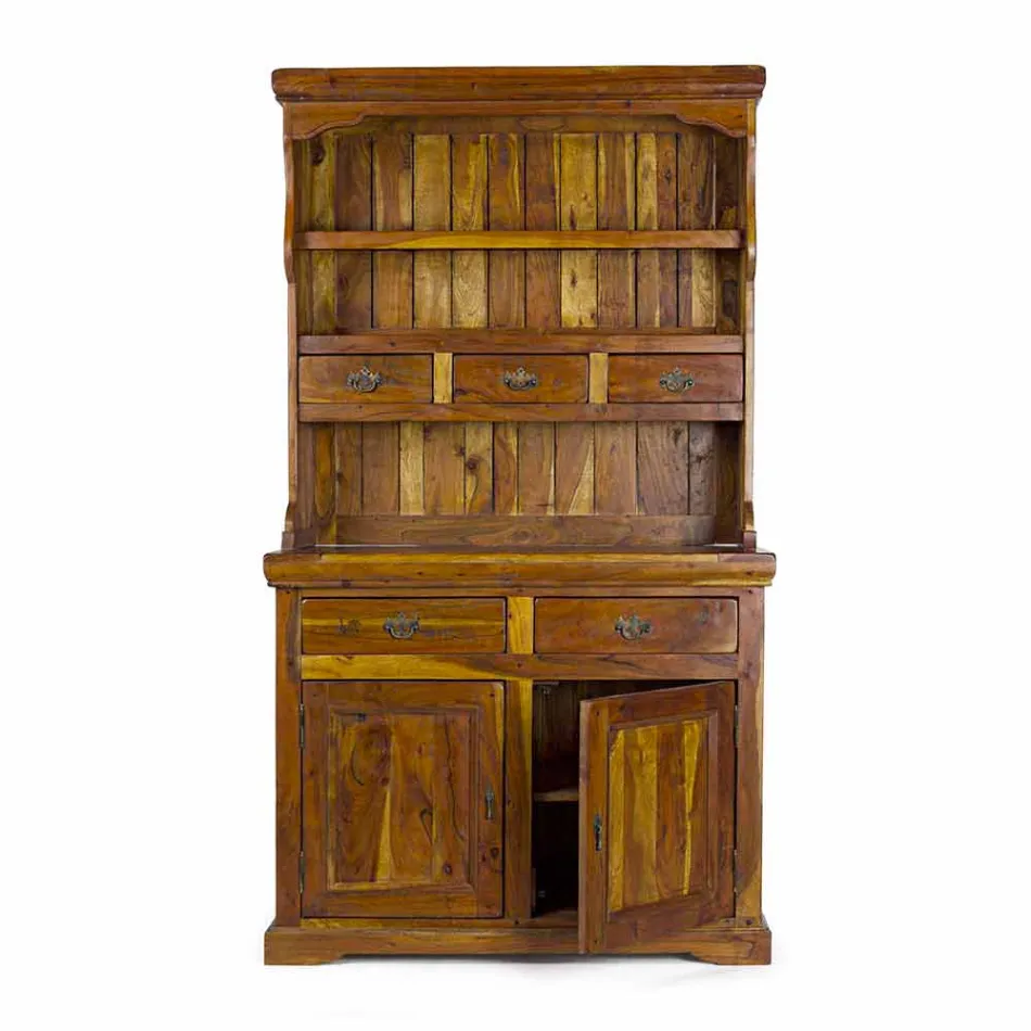 Hoog dressoir in klassieke stijl met structuur van massief acaciahout - umami Viadurini