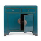 Laag dressoir met 2 deuren en 2 lades in blauw iepenhout Homemotion - Konan Viadurini