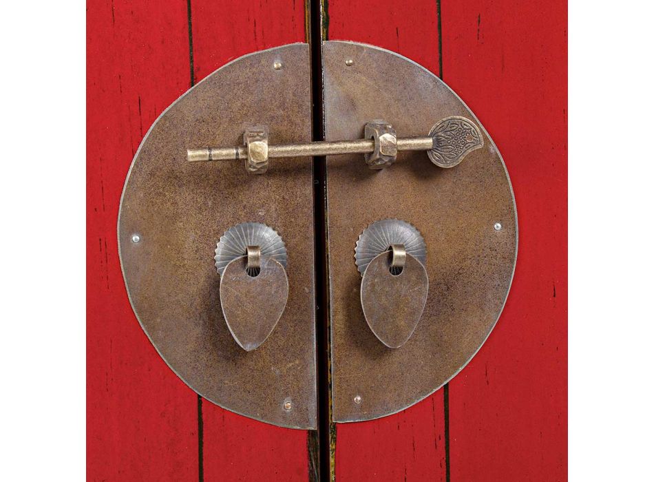 Vintage laag dressoir met 2 deuren in rood iepenhout Homemotion - Konan Viadurini