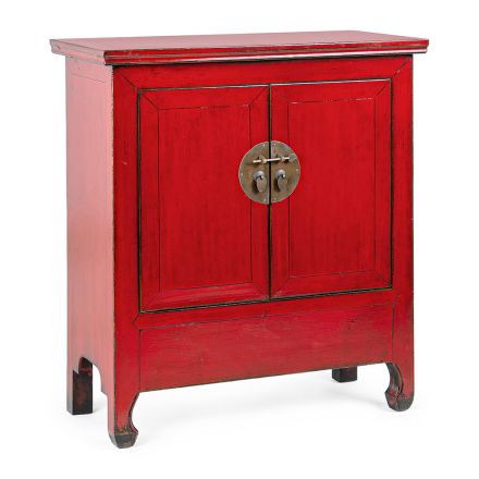 Vintage laag dressoir met 2 deuren in rood iepenhout Homemotion - Konan Viadurini