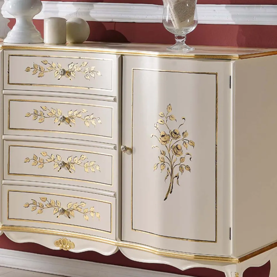 Klassiek houten dressoir met 2 deuren en 4 lades Made in Italy - Windsor Viadurini