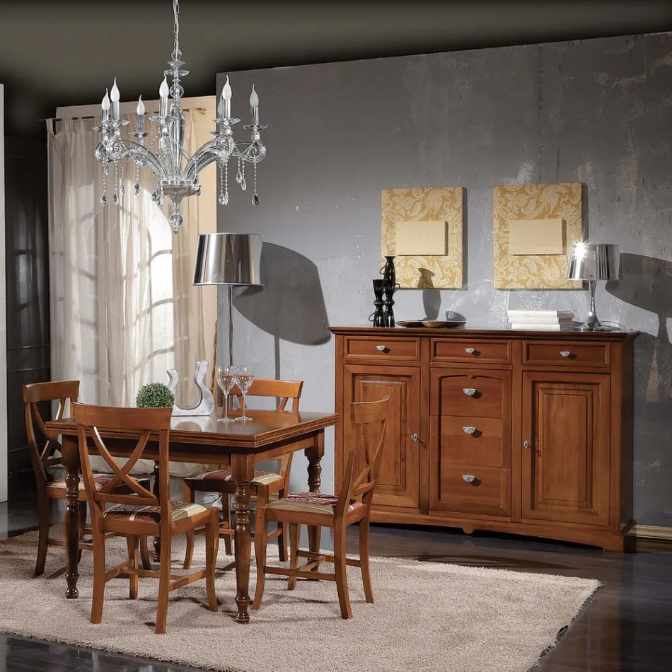 Klassiek dressoir in Tanganyikahout met 6 laden en 2 deuren Made in Italy - Bragi Viadurini