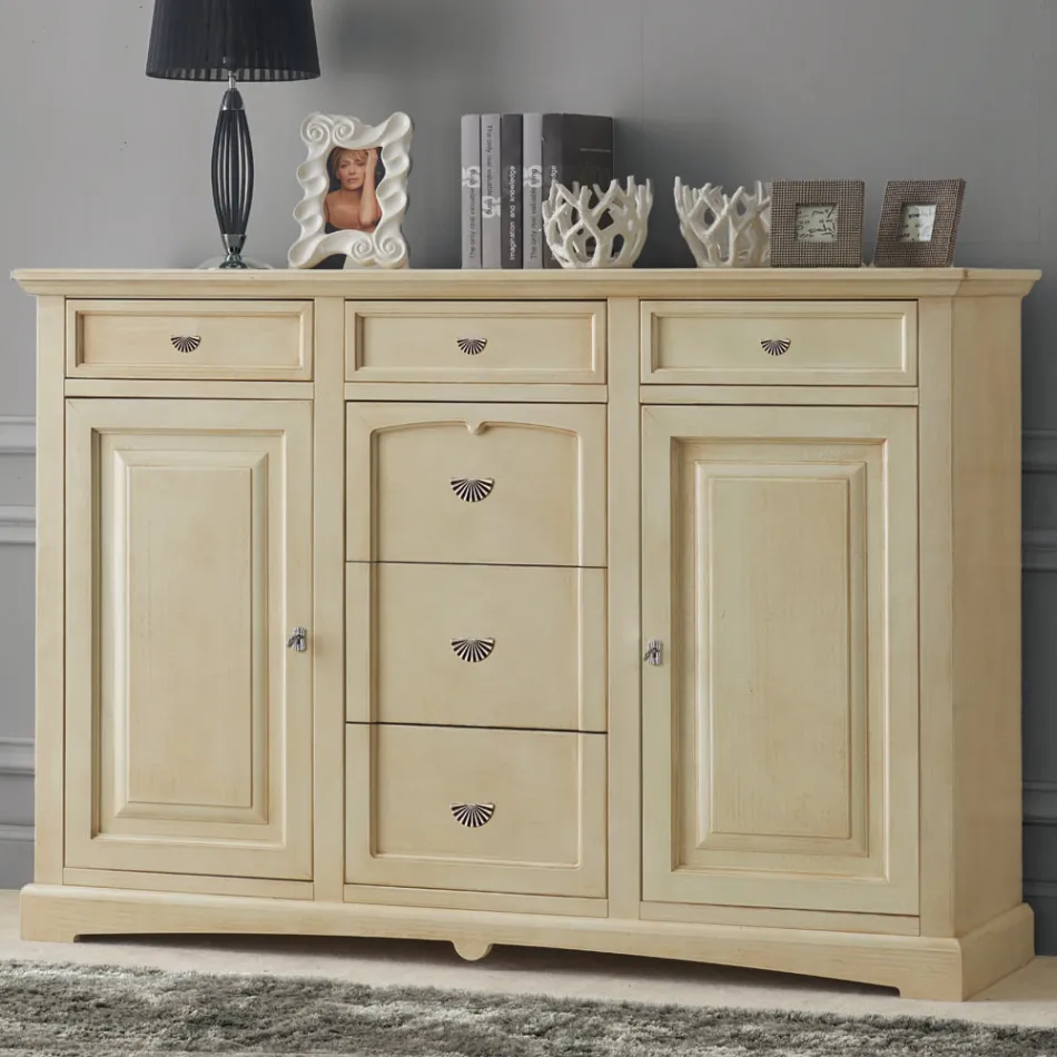Klassiek dressoir in Tanganyikahout met 6 laden en 2 deuren Made in Italy - Bragi Viadurini