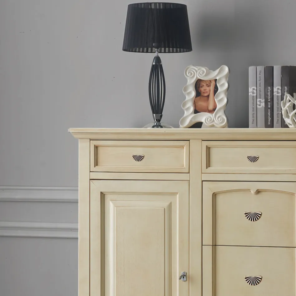 Klassiek dressoir van tanganicahout met 6 laden en 2 deuren Made in Italy - Bragi Viadurini