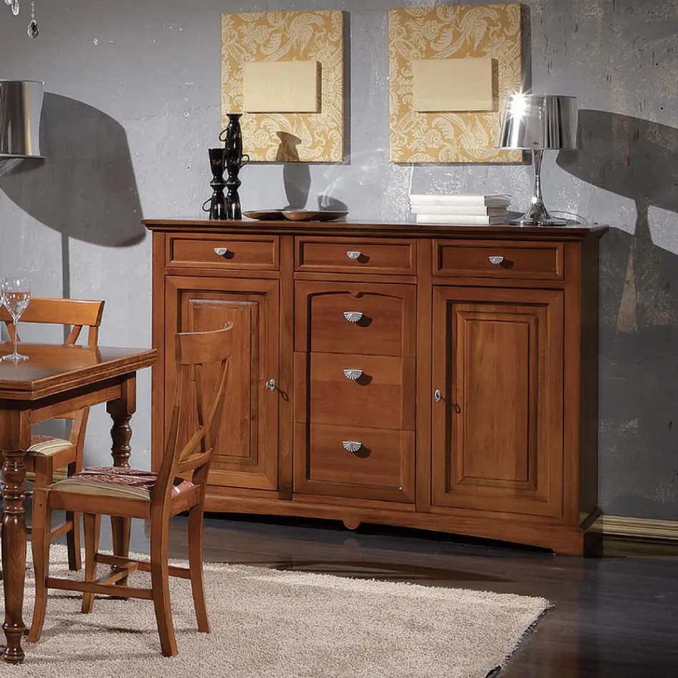 Klassiek dressoir in Tanganyikahout met 6 laden en 2 deuren Made in Italy - Bragi Viadurini