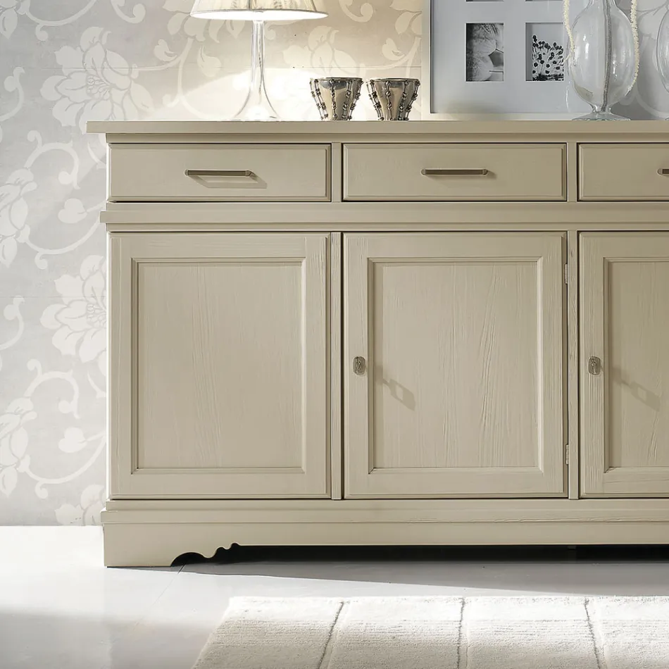 Dressoir met 3 deuren en 3 laden in gepatineerd ivoor Made in Italy - Gleti Viadurini