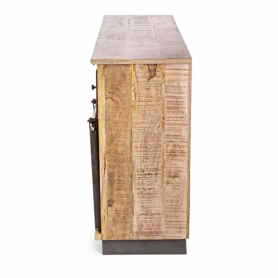 Dressoir met structuur van mangohout en staal in industriële stijl - Vidia Viadurini