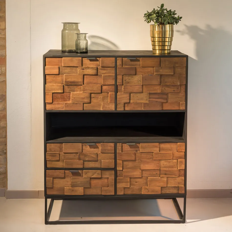 Dressoir voor binnen in patchwork van gerecycled hout en metalen onderstel - glijbaan Viadurini