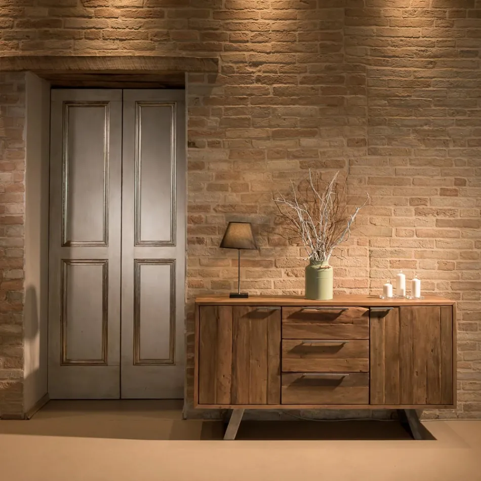 Dressoir met 2 deuren en 3 lades van gerecycled tropisch hout - Slide Viadurini