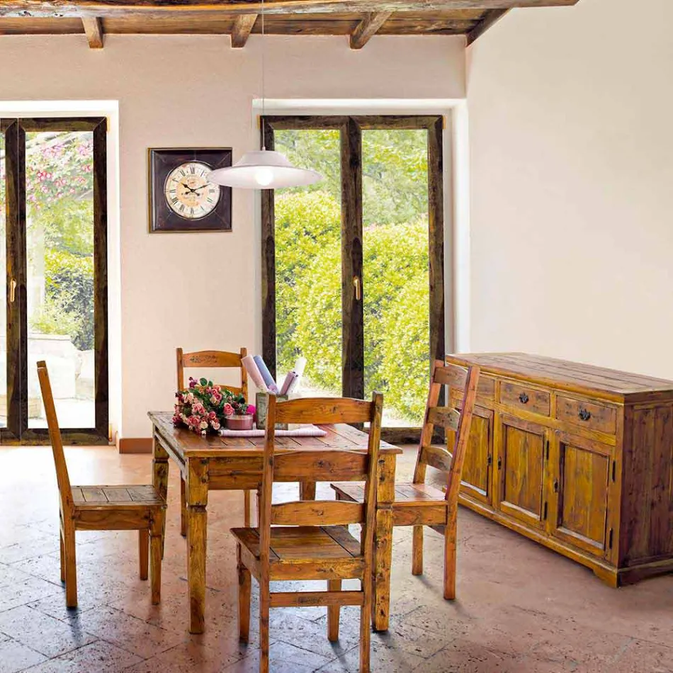 Klassiek design dressoir in massief acaciahout rustieke afwerking - Malaya Viadurini