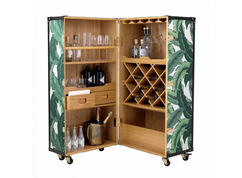 Design dressoir met wielen in Mdf, gefineerd hout en stof - Amazonia Viadurini