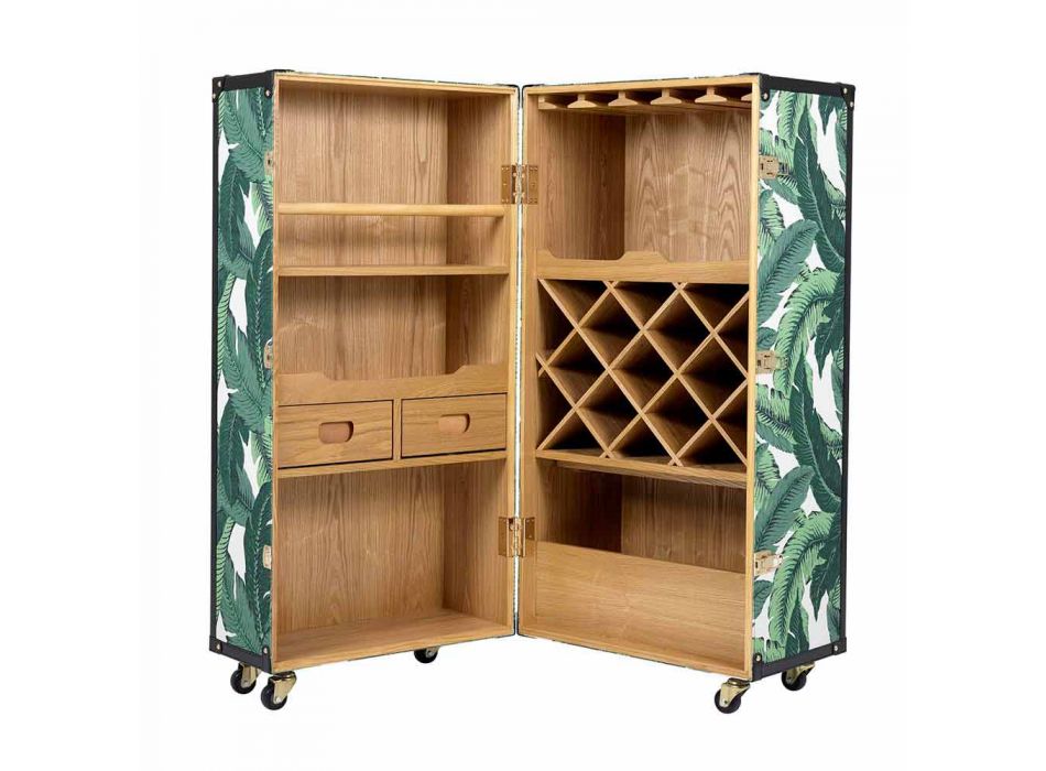 Design dressoir met wielen in Mdf, gefineerd hout en stof - Amazonia Viadurini