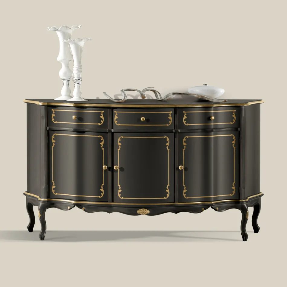 Luxe dressoir met 3 deuren en 3 houten laden Made in Italy - Leonor Viadurini