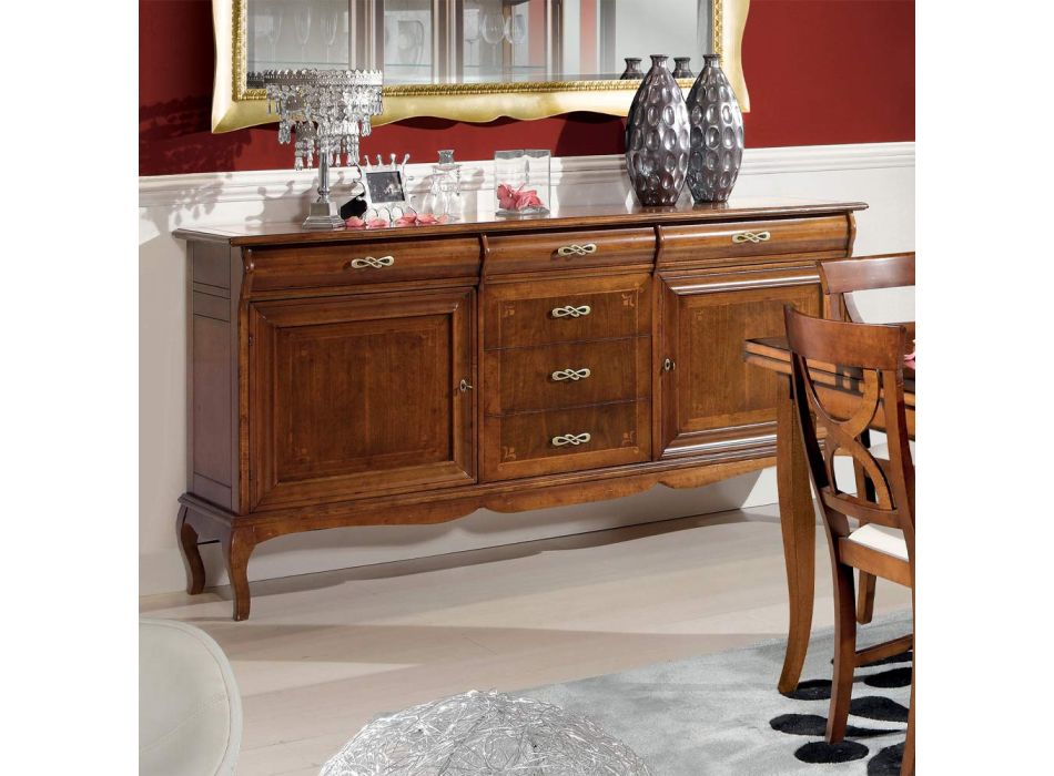 Luxe woonkamer dressoir in klassiek hout gemaakt in Italië - Helisa Viadurini