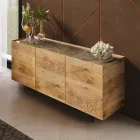 Houten dressoir met 3 deuren met voet van gehard kristal Made in Italy - Soraya Viadurini