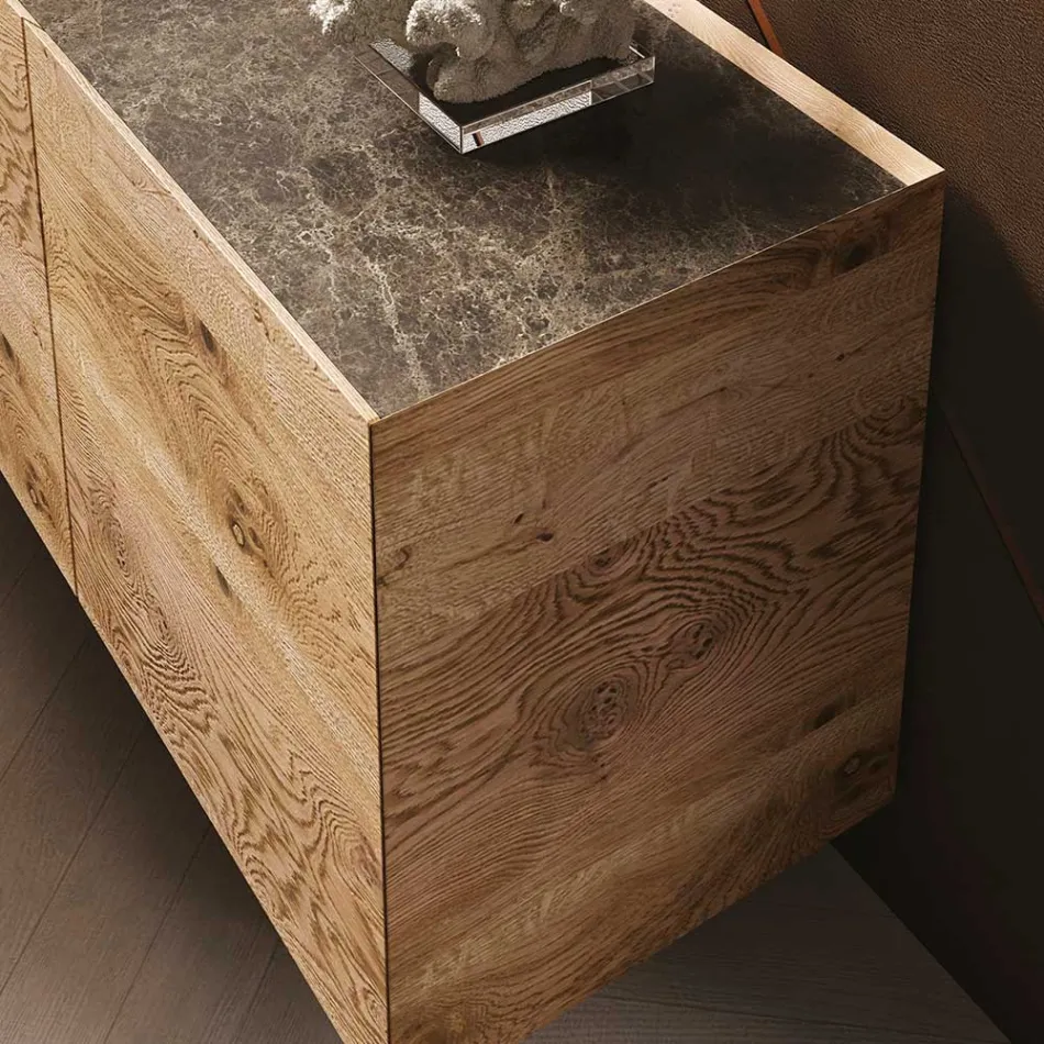 Houten dressoir met 3 deuren met voet van gehard kristal Made in Italy - Soraya Viadurini