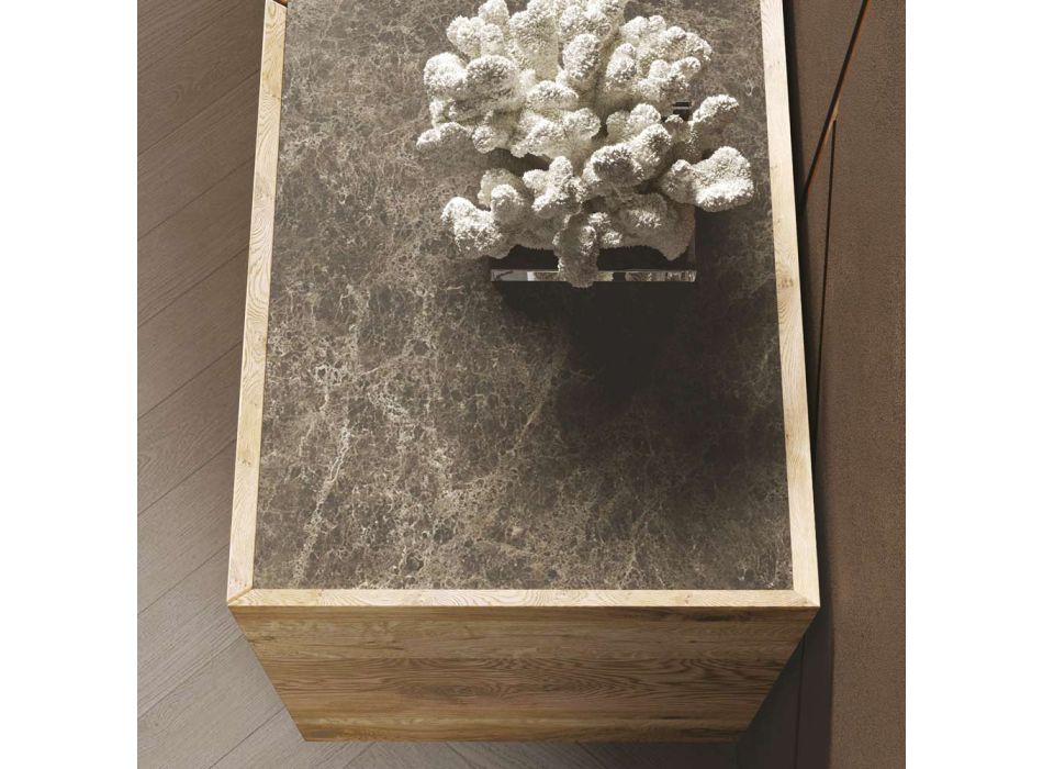 Houten dressoir met 3 deuren met voet van gehard kristal Made in Italy - Soraya Viadurini