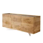 Houten dressoir met 3 deuren met voet van gehard kristal Made in Italy - Soraya Viadurini