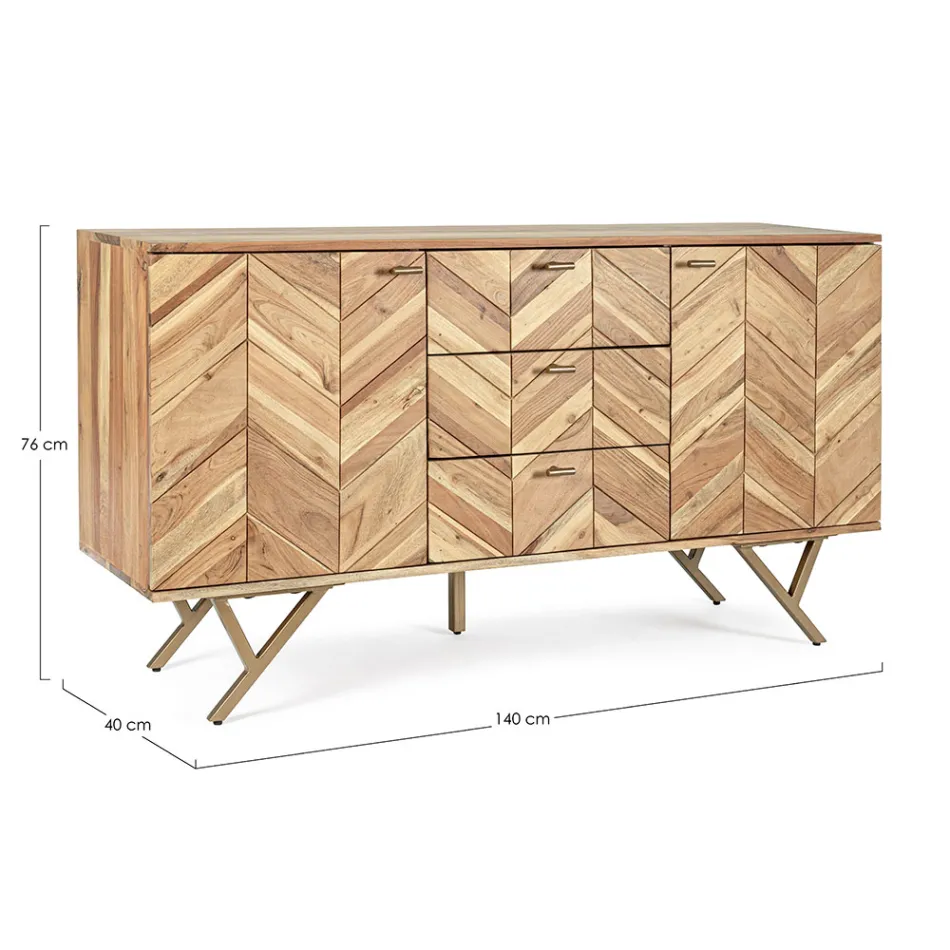 Dressoir in acaciahout met 2 deuren en 3 laden Design Homemotion - Carla Viadurini