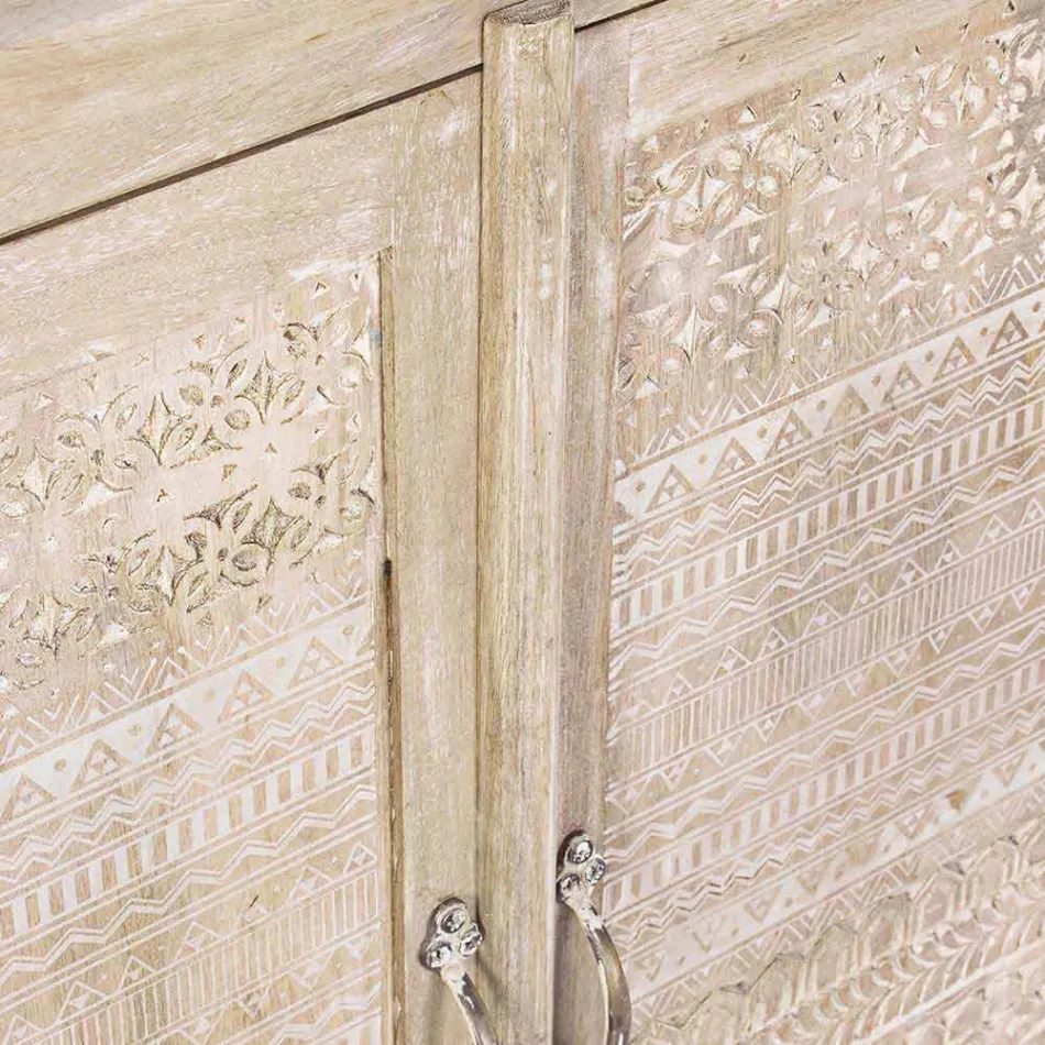 Dressoir van mangohout met met de hand ingelegde decoraties - Zotto Viadurini