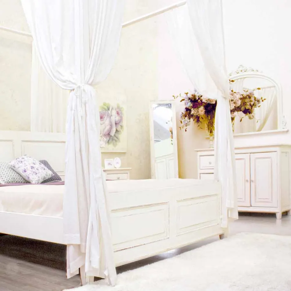 Dressoir in rustieke stijl, wit geverfd massief mangohout - Renga Viadurini