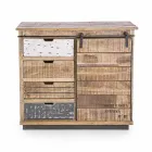 Dressoir in hout en staal met deur en 4 laden in industriële stijl - Renza Viadurini