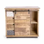 Dressoir in hout en staal met deur en 4 laden in industriële stijl - Renza Viadurini