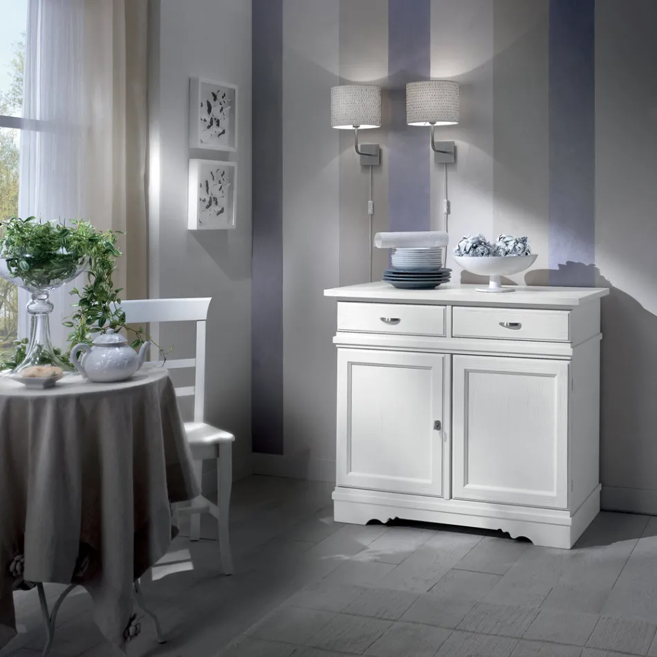 Dressoir van wit gelakt hout met 2 deuren en 2 laden Made in Italy - Sogbo Viadurini