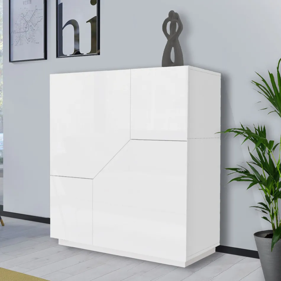 Dressoir in melaminehout 3 kamers en 2 planken Made in Italy - Alyssa Viadurini