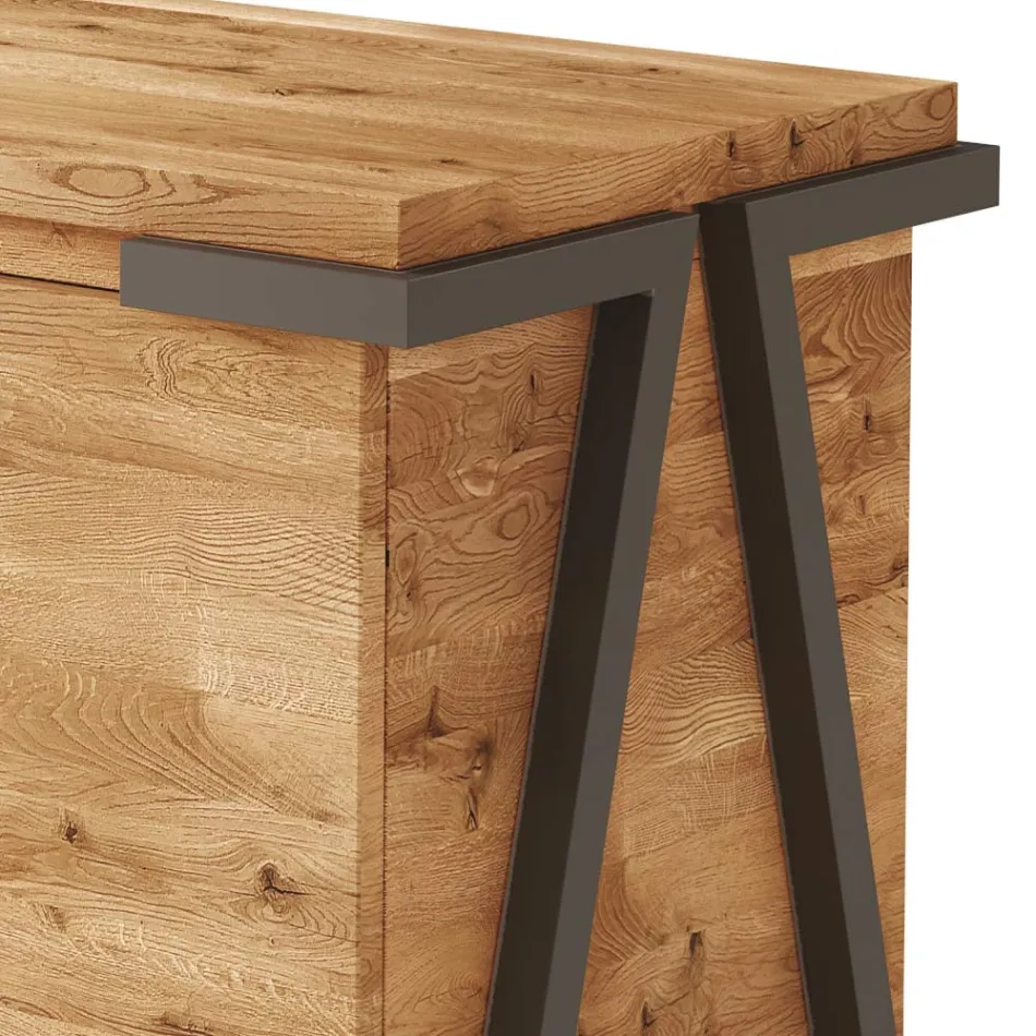 Dressoir van eikenhout en metaal met 2 deuren en open vak Made in Italy - Jennifer Viadurini