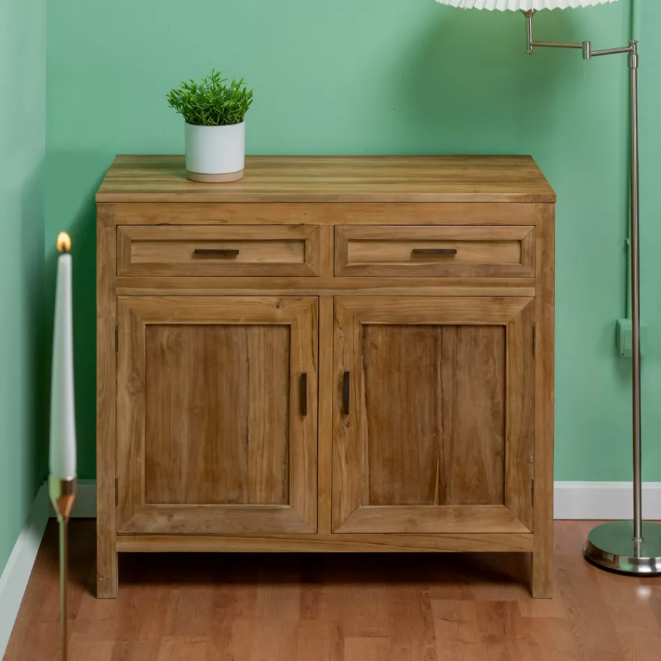 Massief teakhouten dressoir met 2 deuren en 2 lades - Budo Viadurini