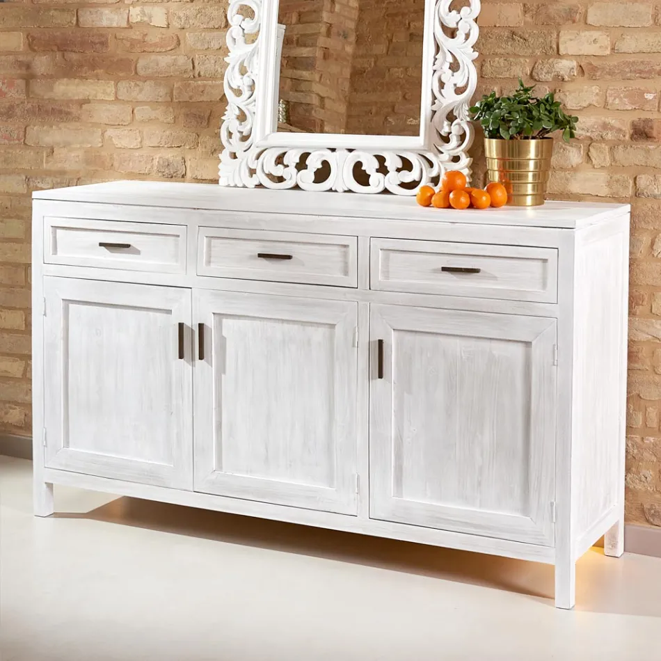 Massief teakhouten dressoir met 3 deuren en 3 lades - Sumo Viadurini